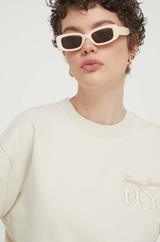 Bavlněná mikina Tommy Jeans béžová DW0DW17788