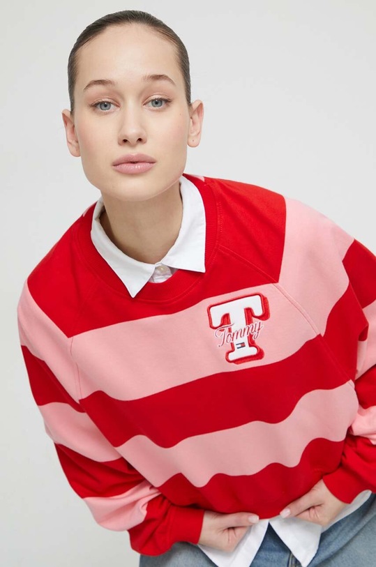 Bavlnená mikina Tommy Jeans ružová DW0DW17789