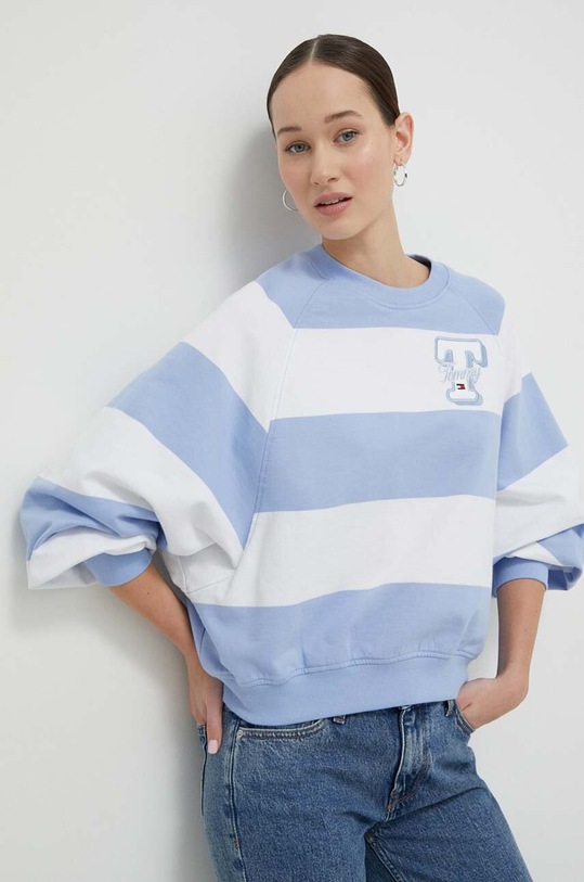 Bavlnená mikina Tommy Jeans nášivka modrá DW0DW17789