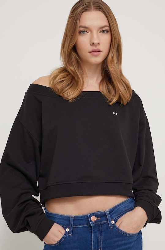 Tommy Jeans bluză uni negru DW0DW17956
