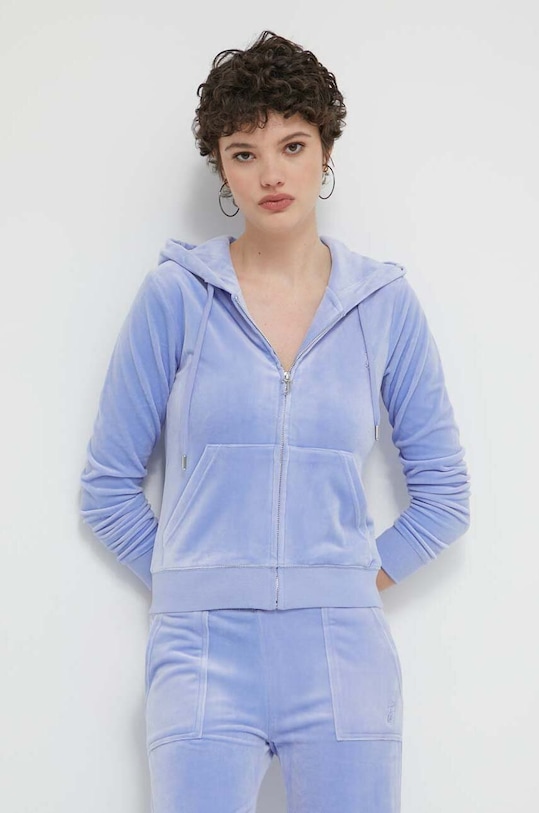 Velurová mikina Juicy Couture s kapucí modrá JCAP176.609
