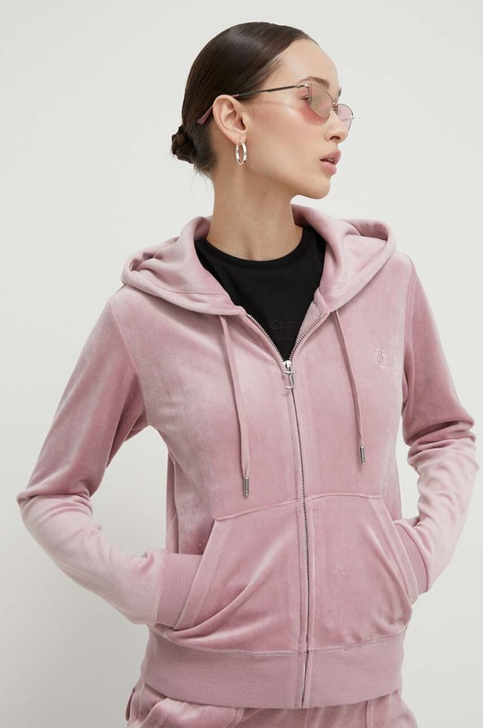 Juicy Couture bluza welurowa z kapturem różowy JCAP176.243