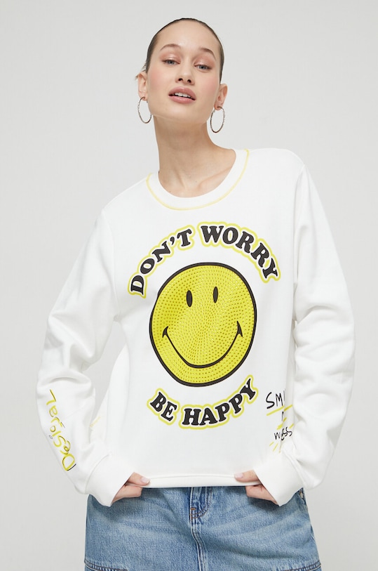 Desigual bluza bawełniana x Smiley nadruk biały 24SWSK58