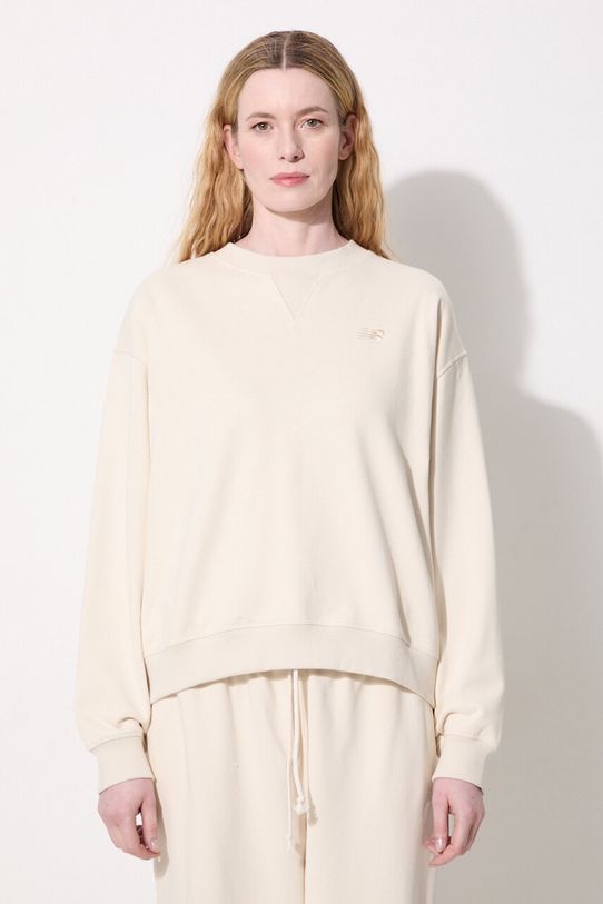 New Balance bluza bawełniana WT41500LIN gładkie beżowy WT41500LIN