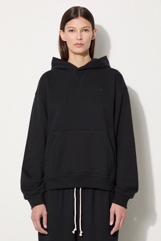 New Balance bluza bawełniana WT41537BK z kapturem czarny WT41537BK