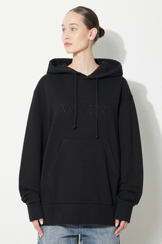 JW Anderson bluza bawełniana Logo Embroidery Hoodie z kapturem czarny JW0164.PG0861.999