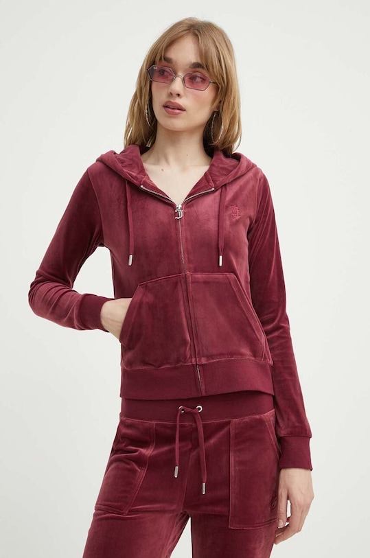 Juicy Couture bluza welurowa z kapturem bordowy JCAP176.485