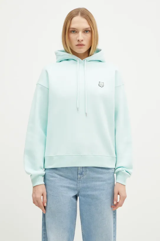 Maison Kitsuné cotton sweatshirt Bold Fox Head Patch Comfort Hoodie turquoise MW00704KM0307