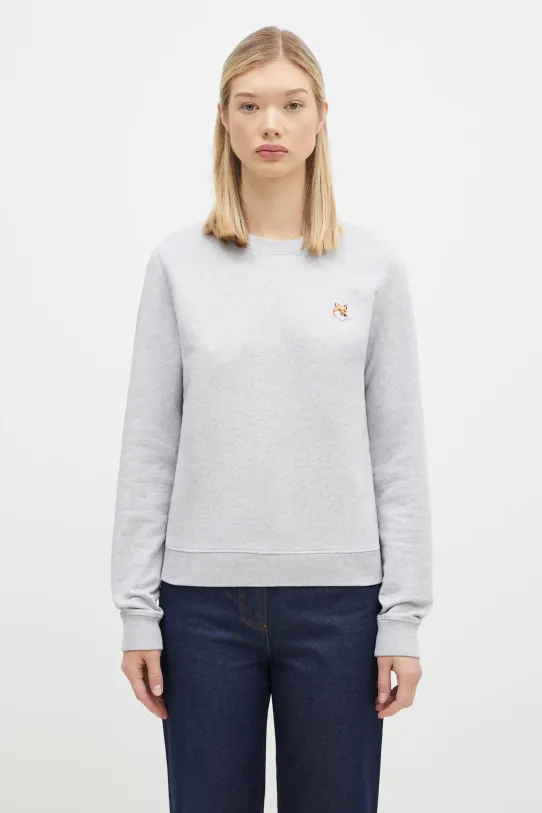 Pamučna dukserica Maison Kitsuné Fox Head Patch Regular Sweatshirt bez uzorka siva LW00302KM0001
