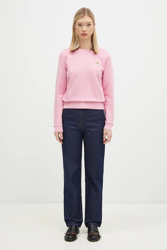 Хлопковая кофта Maison Kitsuné Fox Head Patch Regular Sweatshirt LW00302KM0001 розовый