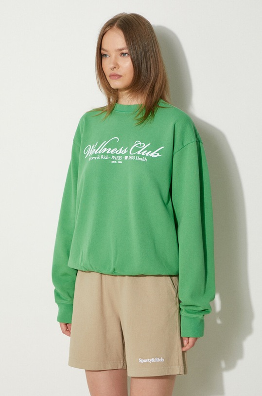 Βαμβακερή μπλούζα Sporty & Rich 1800 Health Crewneck WS067S405HV πράσινο