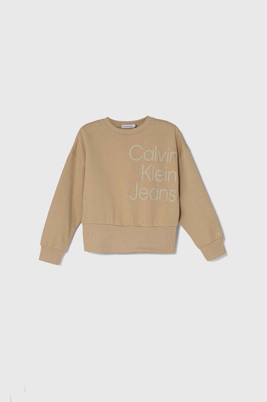 Detská bavlnená mikina Calvin Klein Jeans bavlna béžová IG0IG02300.128.176.PPYH