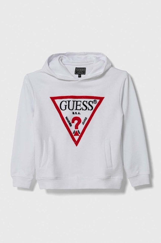 Παιδική βαμβακερή μπλούζα Guess με κουκούλα λευκό L4RQ23.KAD74.PPYH