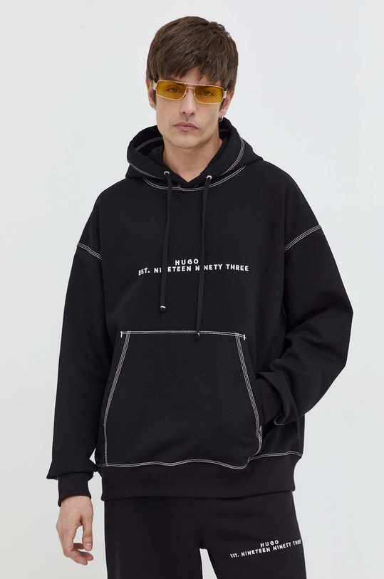 HUGO bluza bawełniana z kapturem czarny 50504725