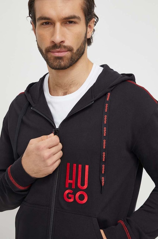 HUGO bluza bawełniana lounge z kapturem czarny 50510533