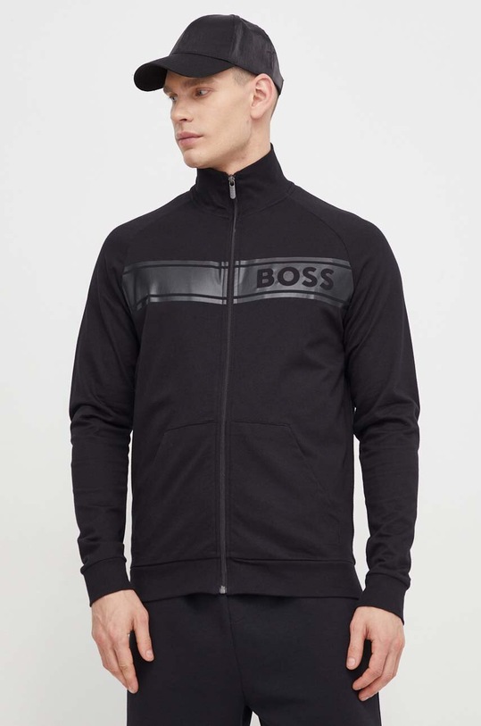 BOSS bluza bawełniana lounge nadruk czarny 50510629