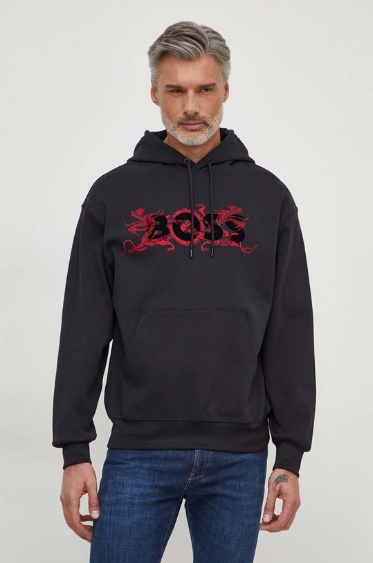 BOSS bluza bawełniana z kapturem czarny 50510129