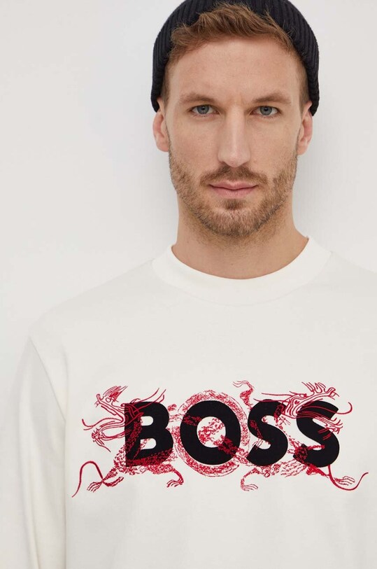 Хлопковая кофта BOSS бежевый 50510132
