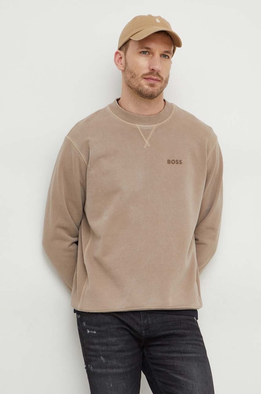 Bavlnená mikina Boss Orange bavlna hnedá 50505268