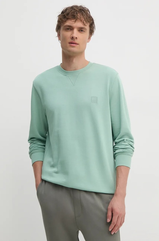 Pamučna dukserica Boss Orange bez uzorka zelena 50509323
