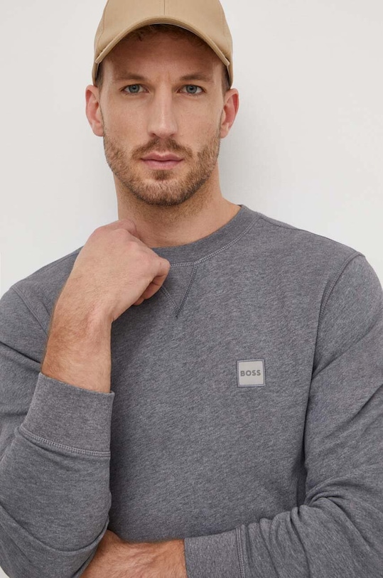 Bavlnená mikina Boss Orange melanž sivá 50509323