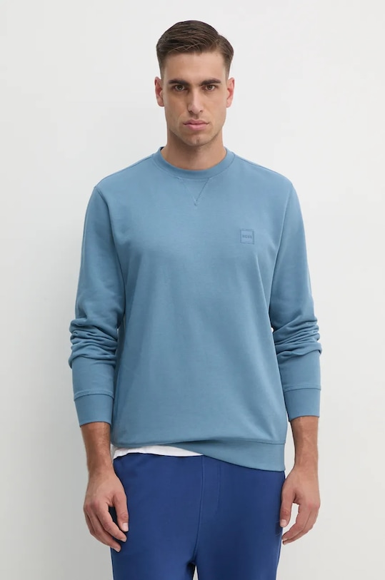 Pamučna dukserica Boss Orange bez uzorka plava 50509323