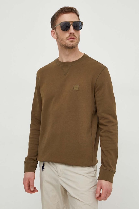 Pamučna dukserica Boss Orange bez uzorka zelena 50509323