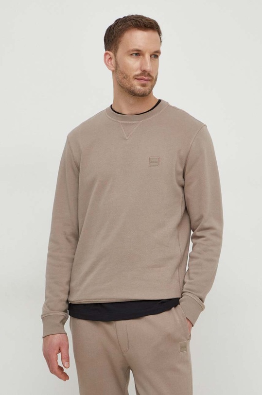 BOSS Orange bluza bawełniana bawełna brązowy 50509323