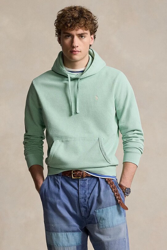 Хлопковая кофта Polo Ralph Lauren с капюшоном зелёный 710916690