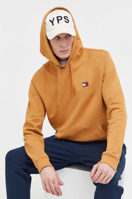 Bavlněná mikina Tommy Jeans s kapucí hnědá DM0DM17988