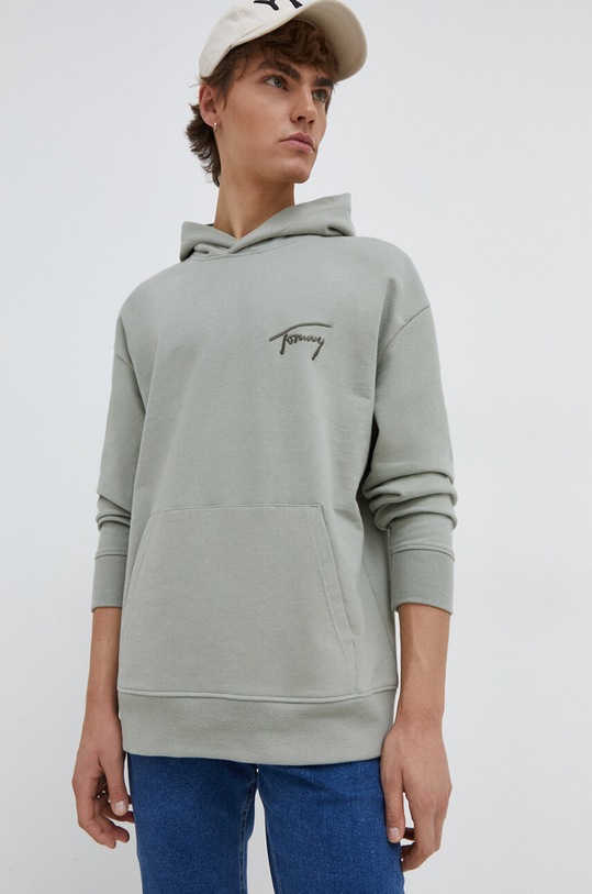 Bavlněná mikina Tommy Jeans s kapucí zelená DM0DM17990