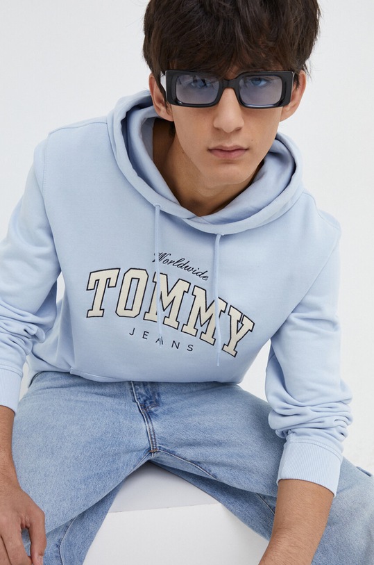 Tommy Jeans bluza bawełniana z kapturem niebieski DM0DM18401