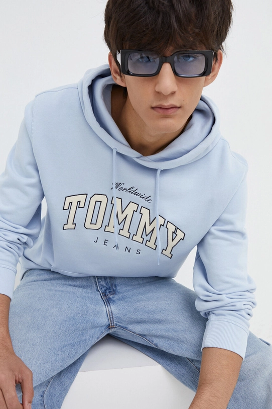 Tommy Jeans hanorac de bumbac imprimeu albastru DM0DM18401