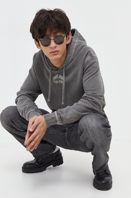 Bavlnená mikina Tommy Jeans DM0DM18410 sivá