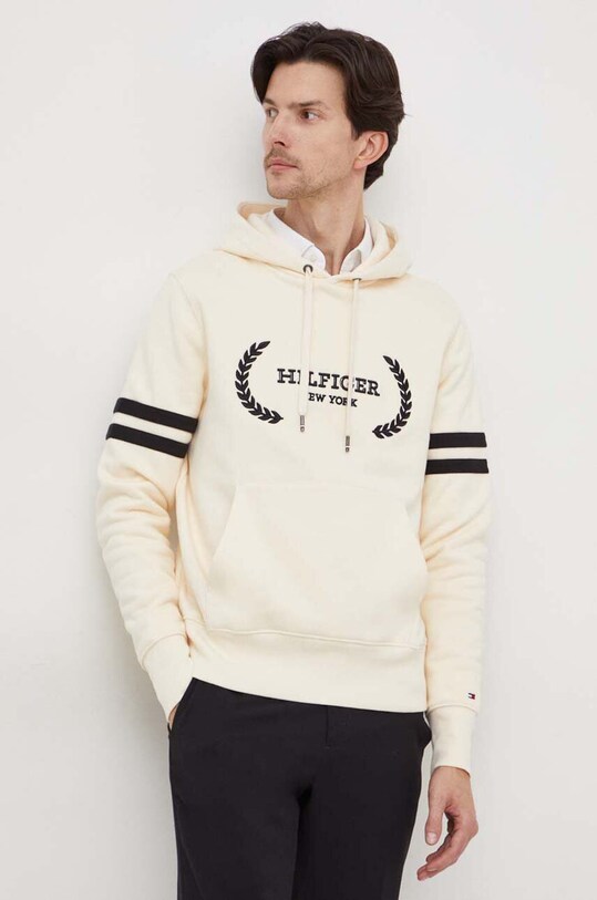 Tommy Hilfiger bluza bawełniana z kapturem beżowy MW0MW33648