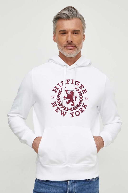 Bavlněná mikina Tommy Hilfiger s kapucí bílá MW0MW33650