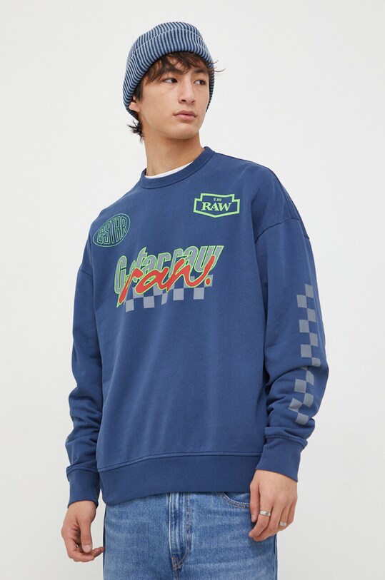 G-Star hanorac de bumbac print albastru D23895.B782