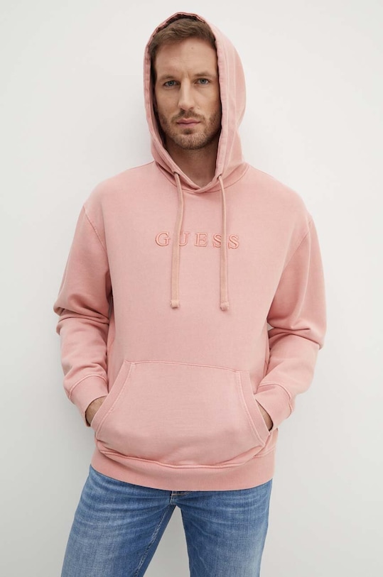 Guess bluza bawełniana z kapturem różowy M4RQ33.K9YI1