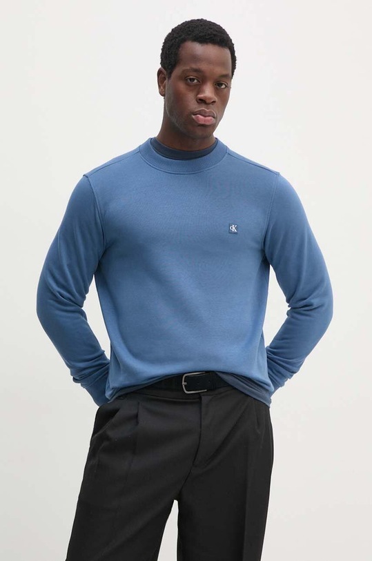 Mikina Calvin Klein Jeans bez kapuce modrá J30J325270