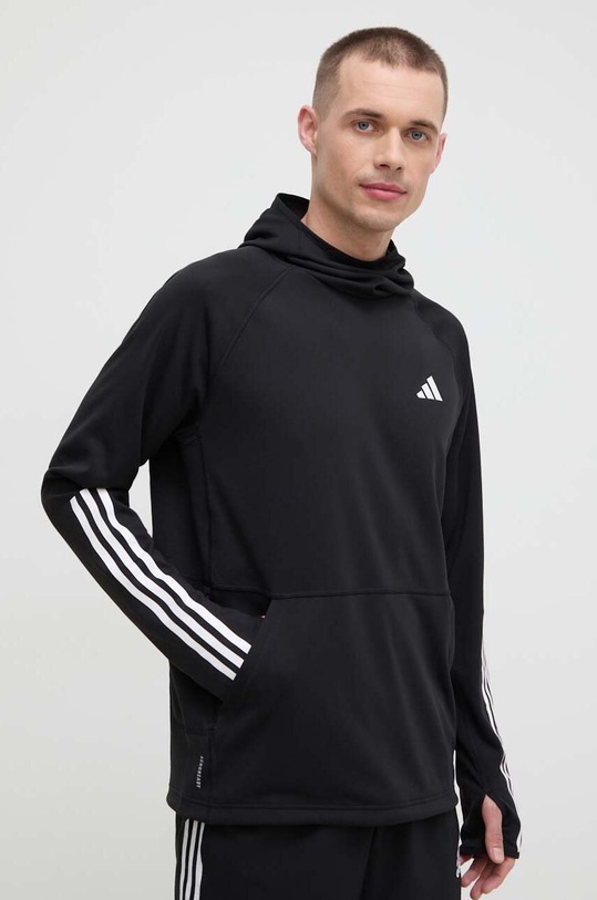 Pulover za tek adidas Performance Own the Run S kapuco črna IK4984