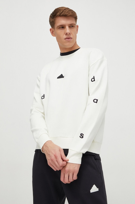 adidas bluza bawełniana aplikacja beżowy IS2036