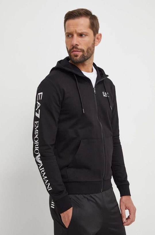 Bombažen pulover EA7 Emporio Armani S kapuco črna 8NPM13.PJ05Z.1200