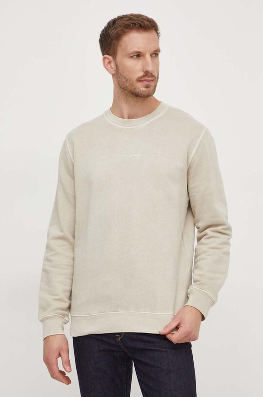 Pepe Jeans bluza bawełniana Dave Crew nadruk beżowy PM582562