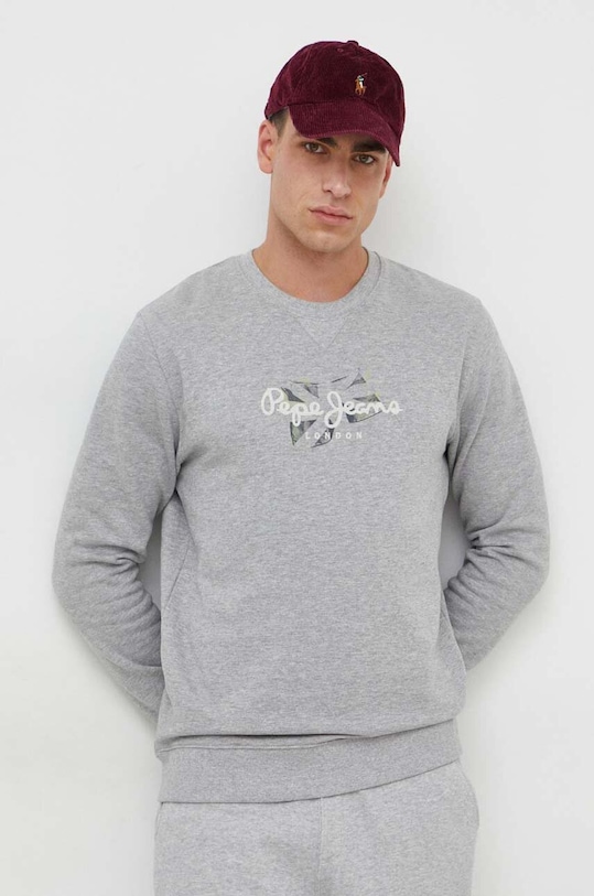 Bavlněná mikina Pepe Jeans Roswell bez kapuce šedá PM582571