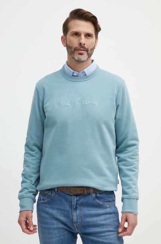 Pepe Jeans bluza bawełniana Joe Crew aplikacja niebieski PM582574