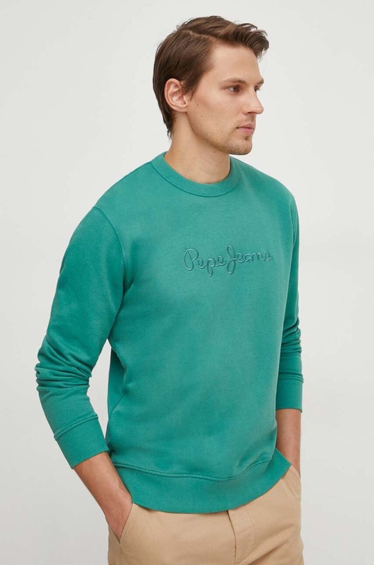 Pepe Jeans bluza bawełniana Joe Crew aplikacja zielony PM582574