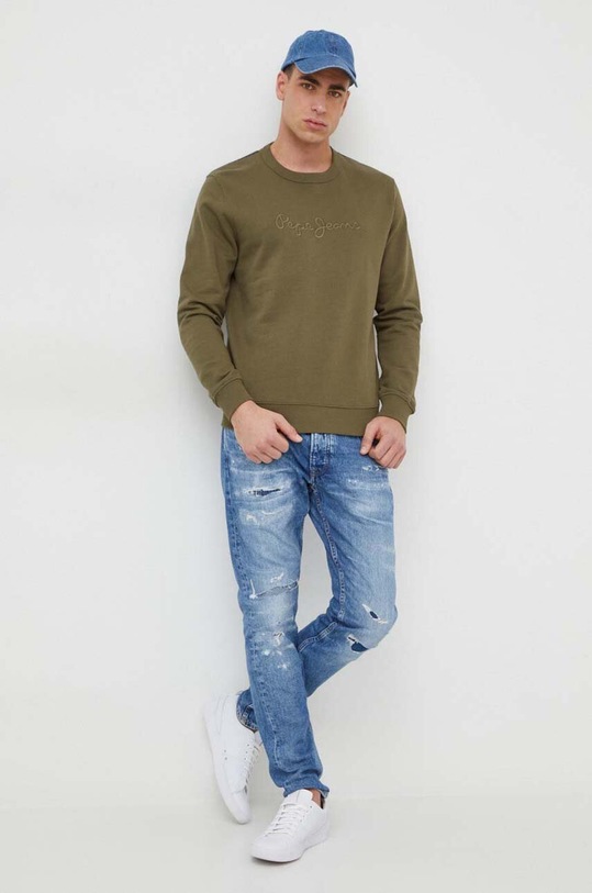 Bavlněná mikina Pepe Jeans Joe Crew PM582574 zelená SS24