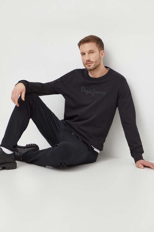 Pepe Jeans hanorac de bumbac Joe Crew imprimeu negru PM582574