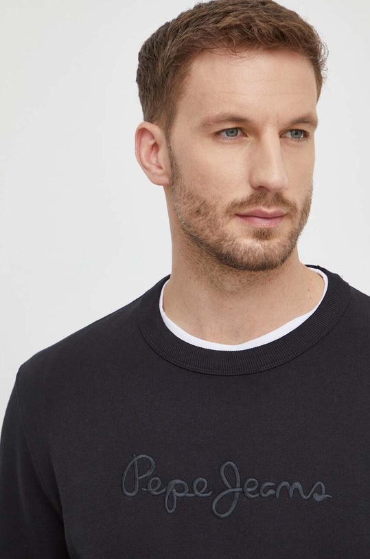 Pepe Jeans hanorac de bumbac Joe Crew negru PM582574