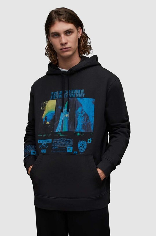 Бавовняна кофта AllSaints Radiance з капюшоном чорний MG101Z
